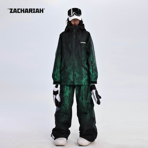 ZACHARIAH【绿鳞蛇纹】单板滑雪服套装女 防水雪衣防风硬壳双板男