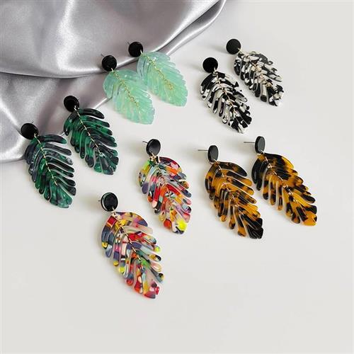 Women Nightclub Boho Cartoon Leaf Exaggerated Earrings跨境