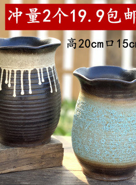 粗陶多肉花盆大口径矮胖切口紫砂组合绿萝法师群生陶瓷桩陶罐包邮