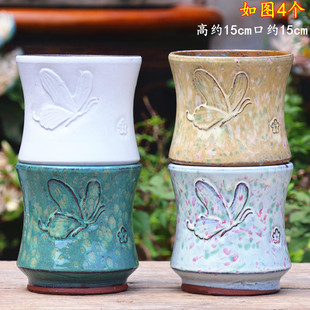 矮胖宽口植物透水专用粗陶土陶罐大口径家用多肉花盆陶瓷室内桌面