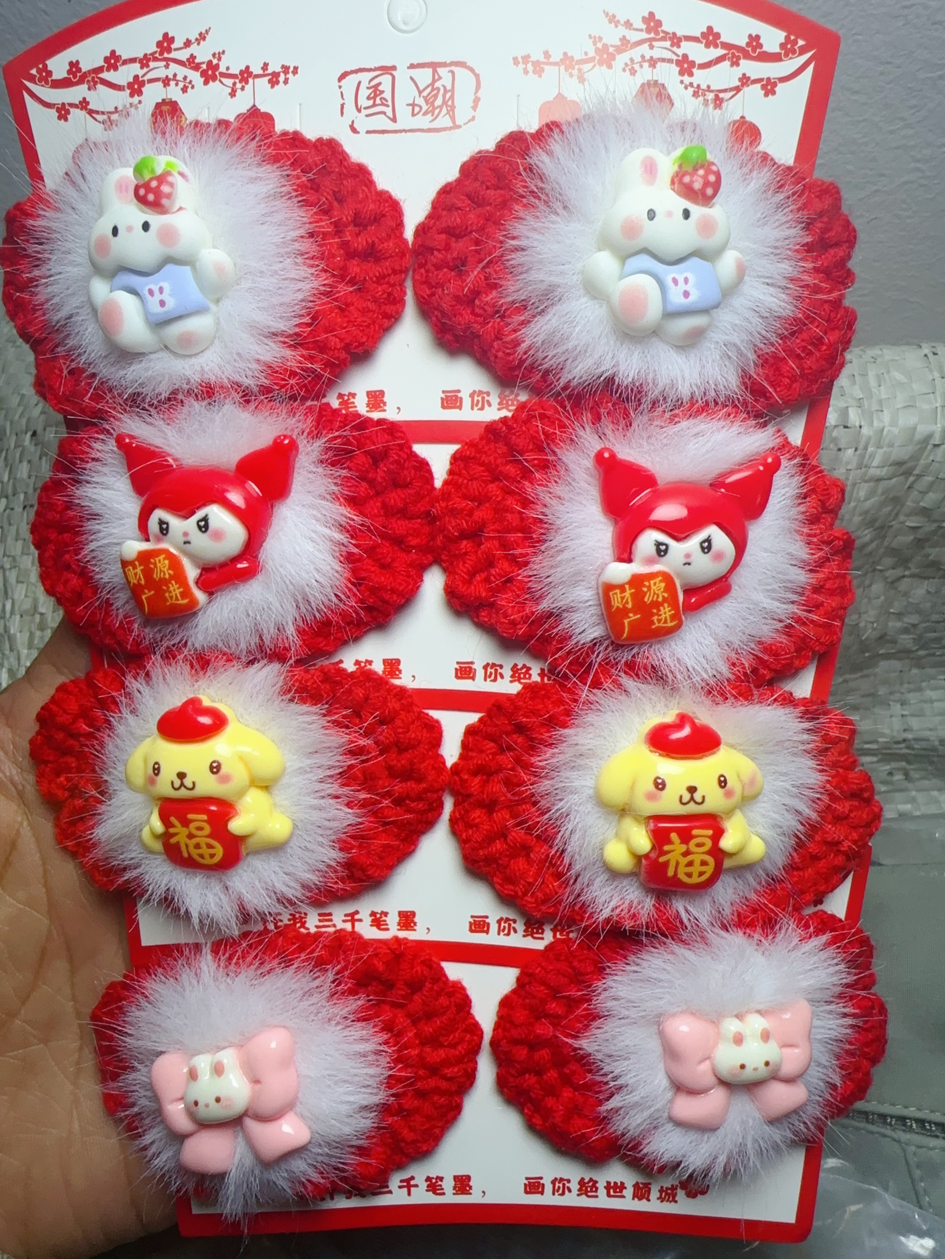 新年头饰手工钩织毛线发夹国风女发饰