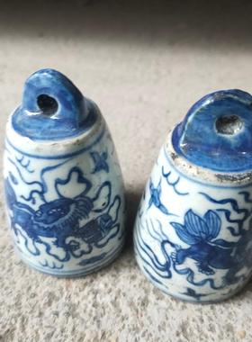 景德镇陶瓷仿古客厅大明成化年制青花五彩秤砣实心纯手工艺品怀旧