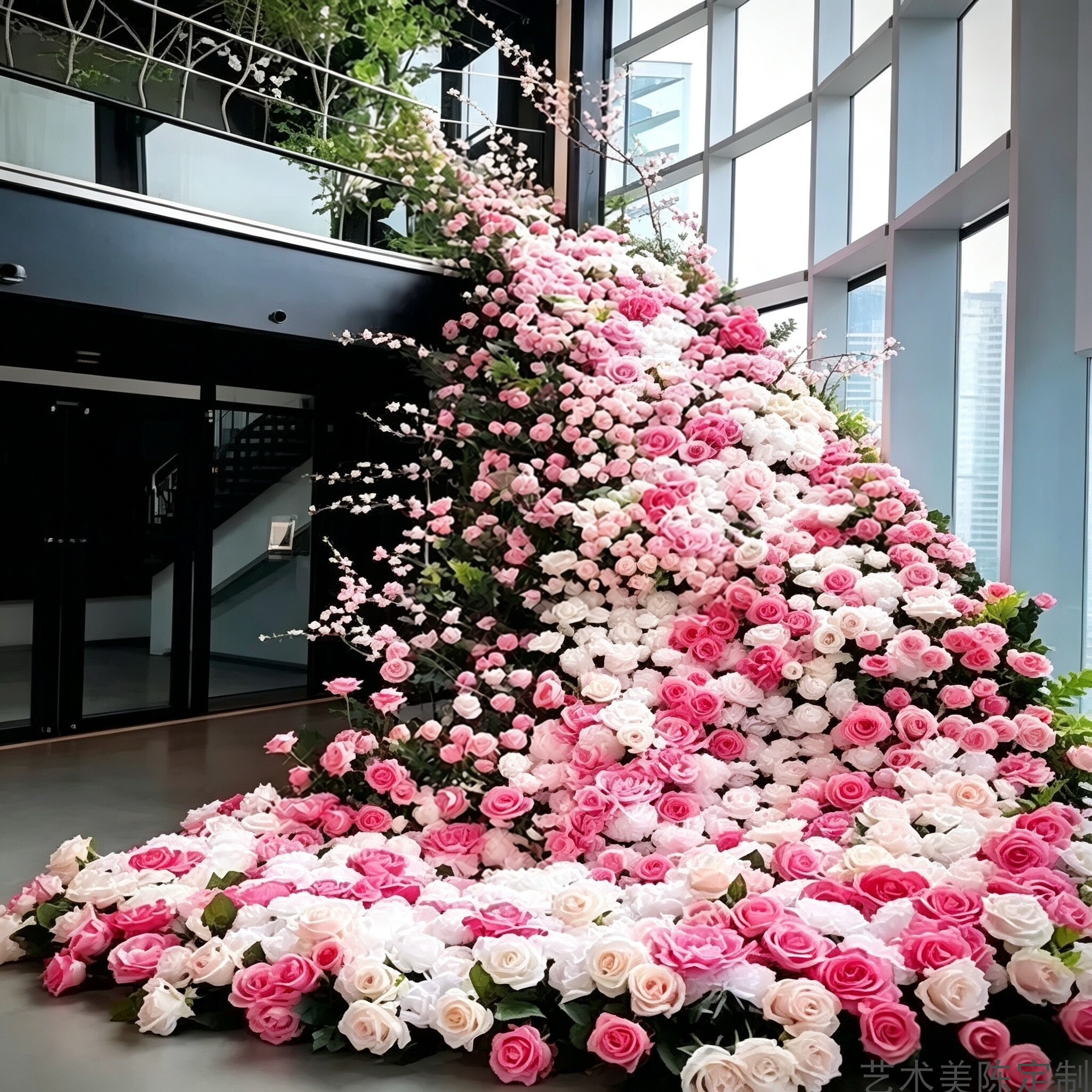 户外仿真花瀑布装饰商场酒店楼梯美陈公园景区古镇网红打卡摆件