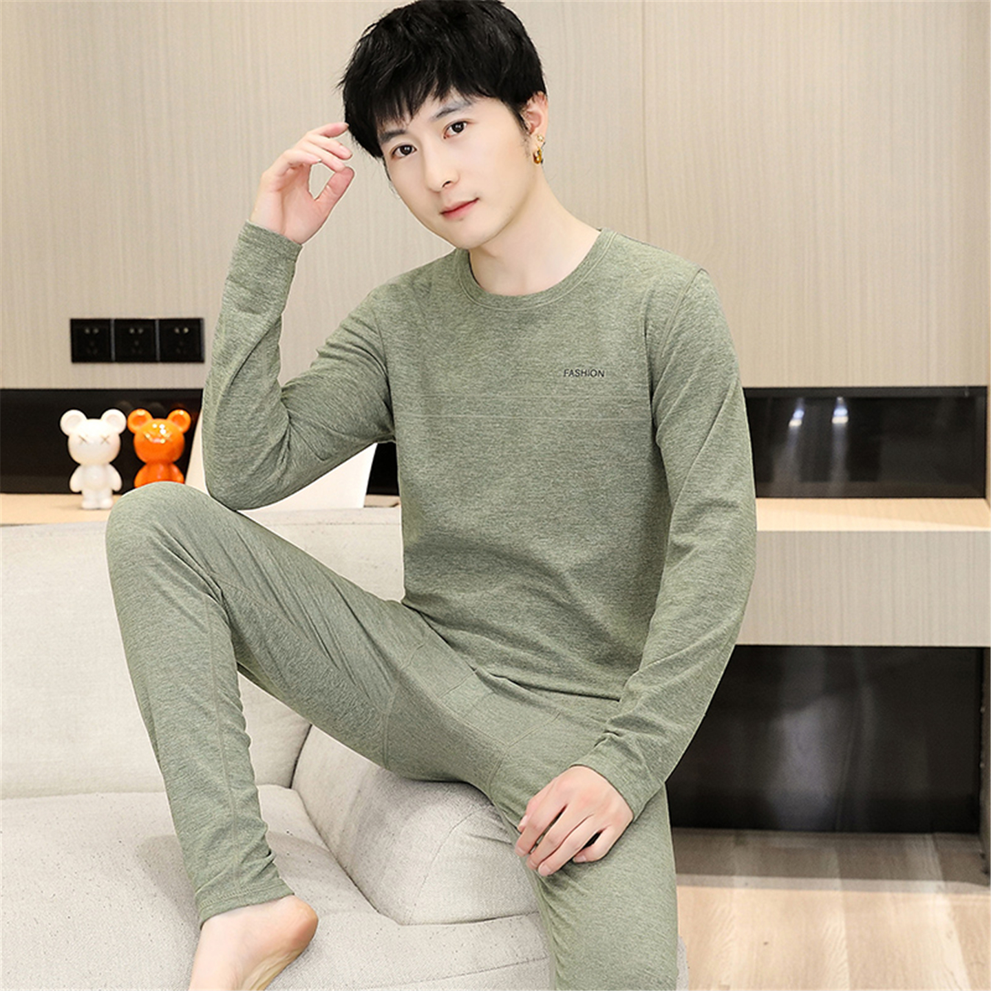 青少年冬季德绒保暖内衣男士套装2025新款内搭高中学生秋衣秋裤男