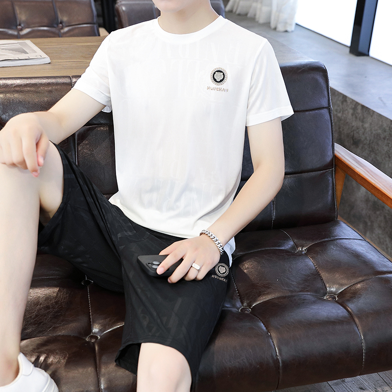 2件套短袖t恤男冰丝五分半袖短裤