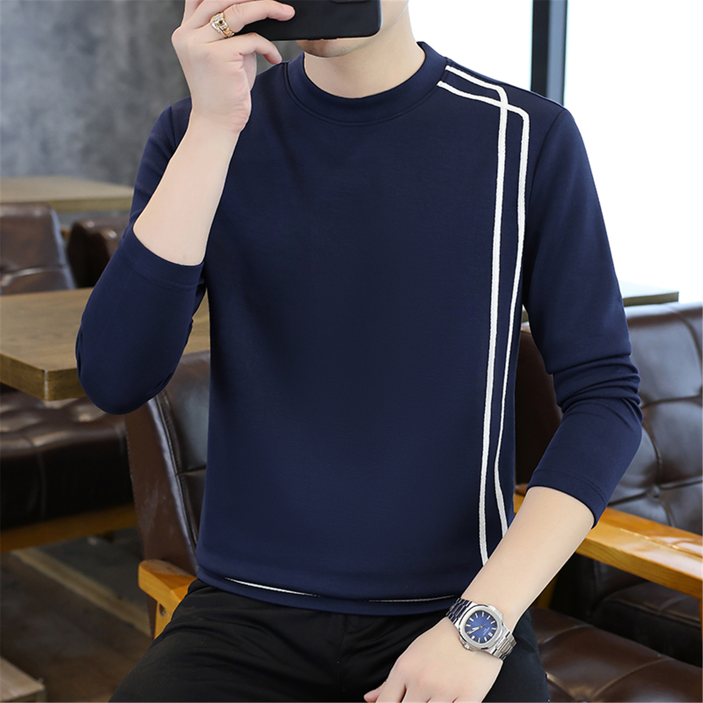 2025秋冬新款男士长袖T恤打底衫加肥加大码秋装上衣服男装体恤衫