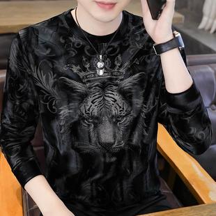 2025秋冬季新款男士金丝绒卫衣打底衫加肥加大码加绒加厚长袖T恤