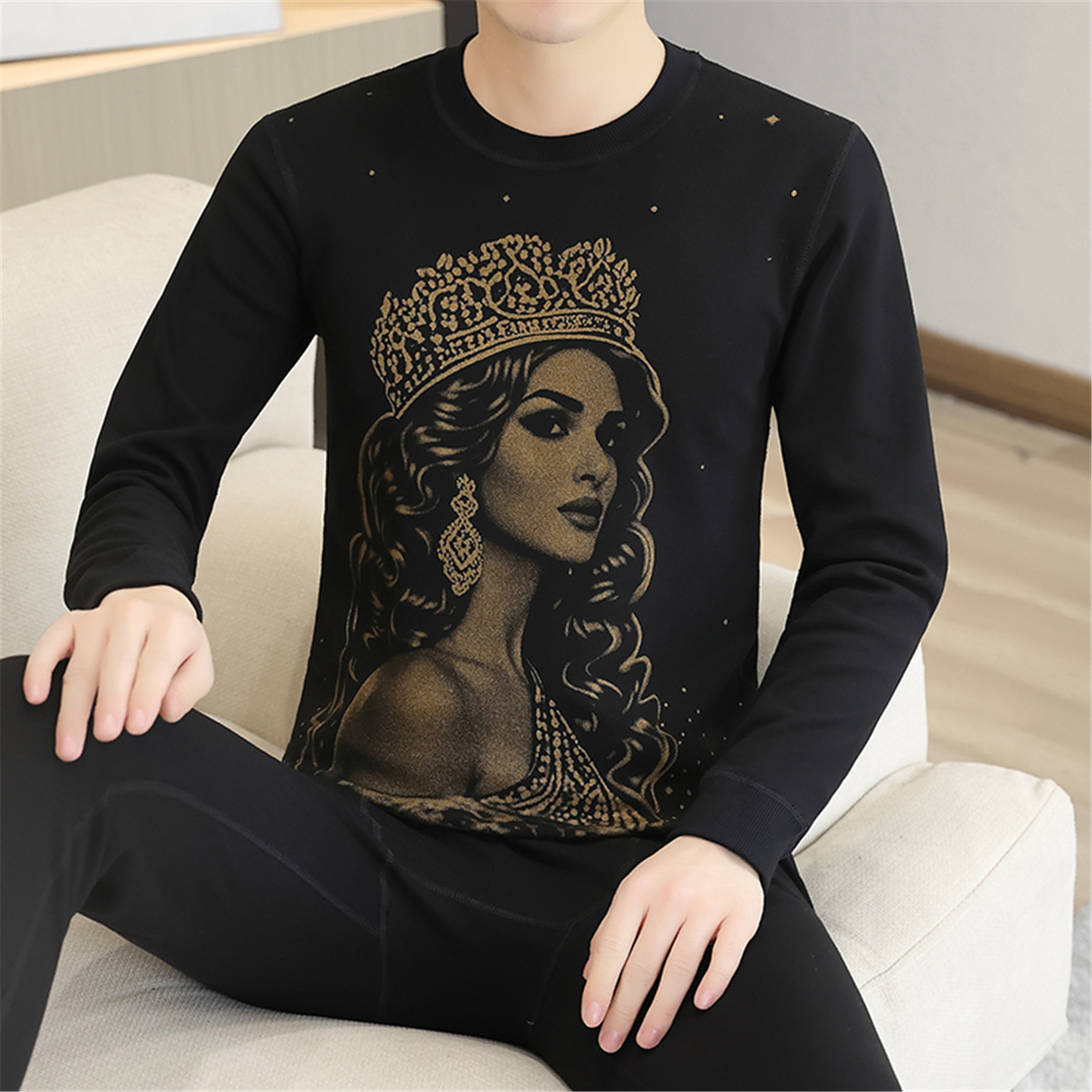 2025秋冬季新款纯棉内衣套装男潮流时尚印花高档秋衣秋裤一套男装