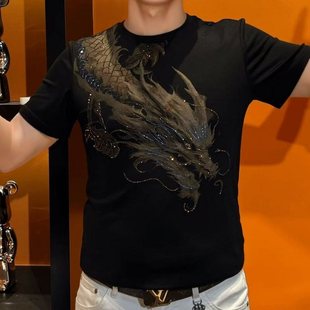 2026夏季新款男士冰丝棉短袖T恤潮流新国潮中国龙半袖体恤上衣服