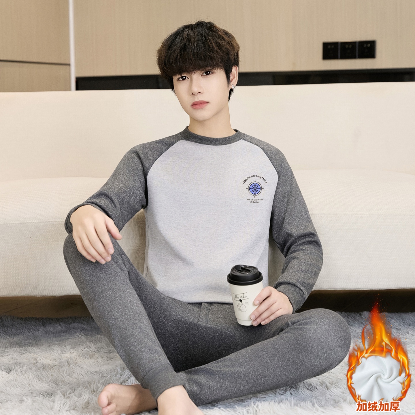 率动官网男童加绒保暖内衣套装