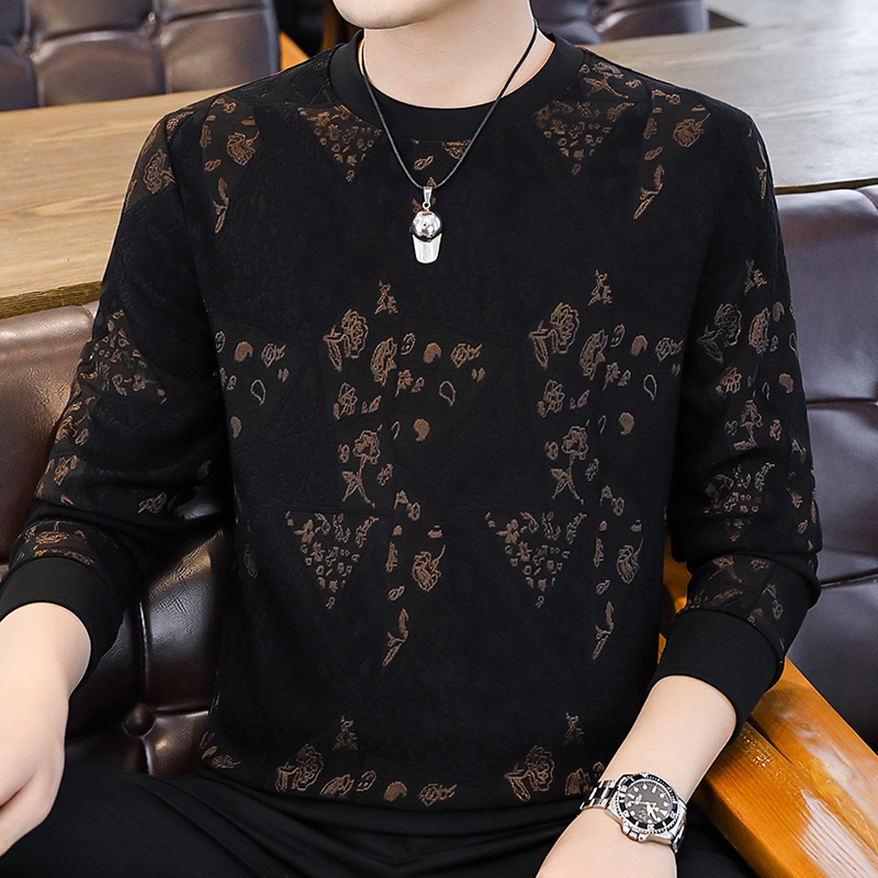 高档提花长袖T恤衫男士加绒加厚