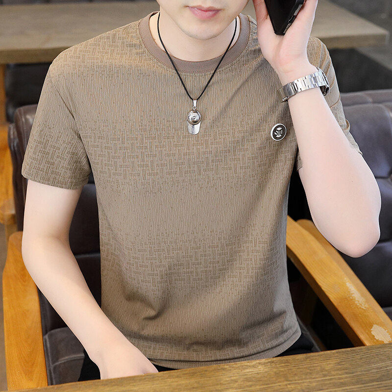 2026夏季新款男士冰丝棉短袖体恤加肥加大码半袖体恤打底衫上衣服
