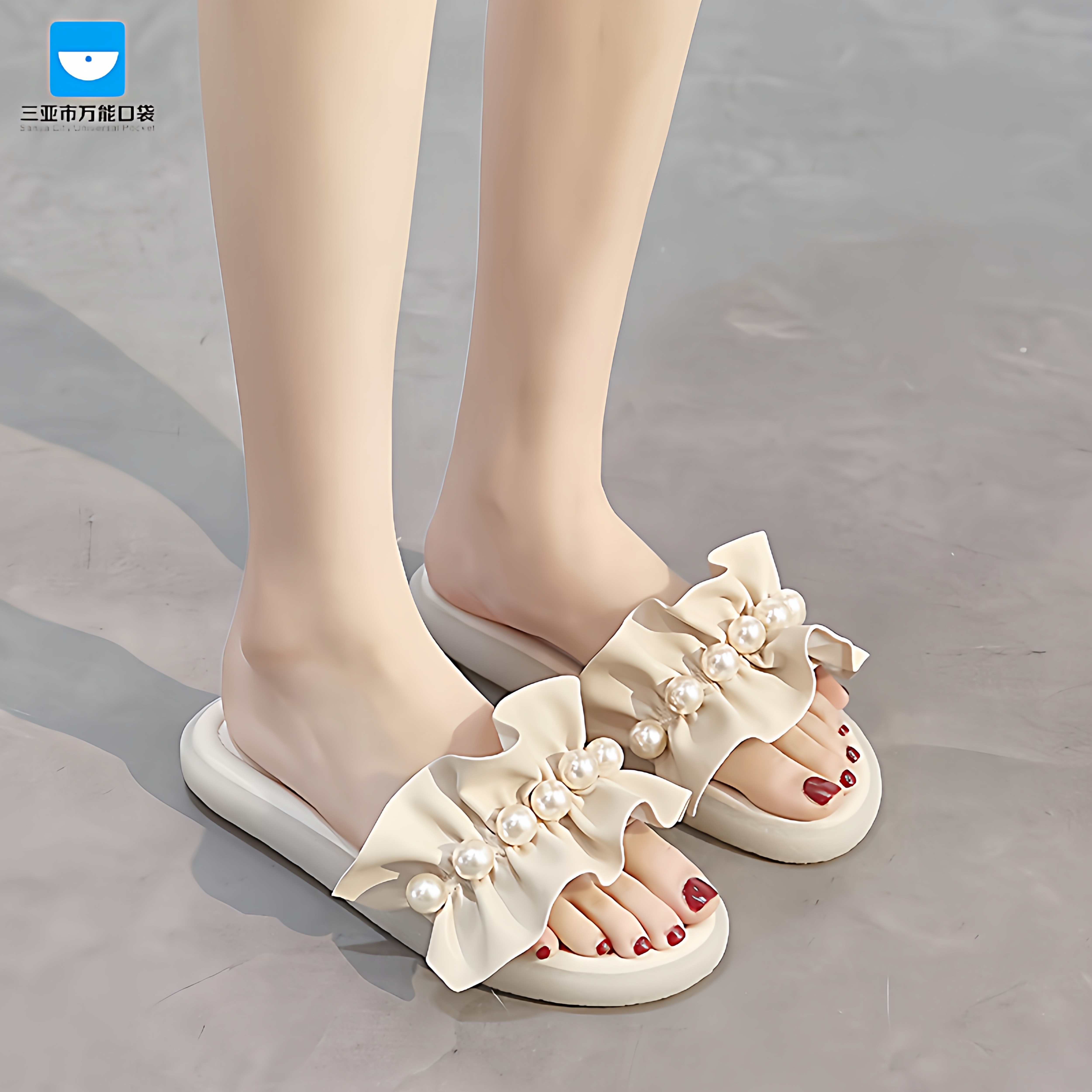 三亚-真皮拖鞋女夏季新款网红爆款珍珠凉拖外穿牛筋软底沙滩女鞋