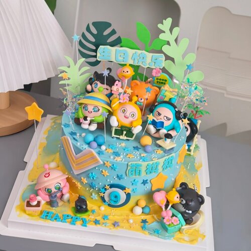 野餐蛋仔派对蛋糕装饰玩偶摆件儿童生日卡通蛋糕装扮配件
