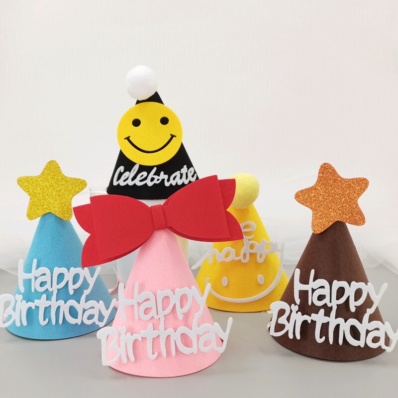 烘焙蛋糕装饰韩国ins生日帽可爱笑脸蝴蝶结儿童周岁派对网红帽子