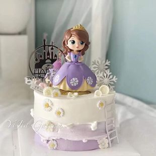 蛋糕装 生日烘焙雪花城堡插件 紫裙女孩手办公仔 饰童话小公主摆件