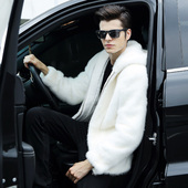 仿皮草外套男士 冬季 仿水貂毛外套衣青年人造皮草金貂绒连帽貂绒