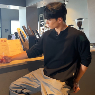 TECHFIT 长袖T恤男秋季圆领套头V领宽松休闲运动训练健身衣亨利衫