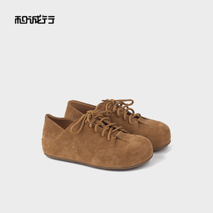 和诚行2025秋季新款时尚百搭圆头平底系带女式休闲鞋1930107