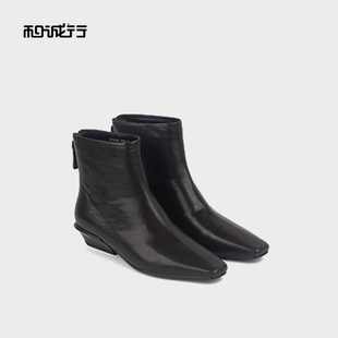 和诚行2025秋冬新款时尚百搭后拉链增高通勤风女式高帮鞋0770205