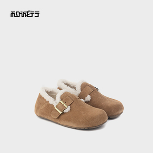 和诚行2025秋冬新款复古加绒保暖百搭毛毛鞋女式勃肯休闲2150001