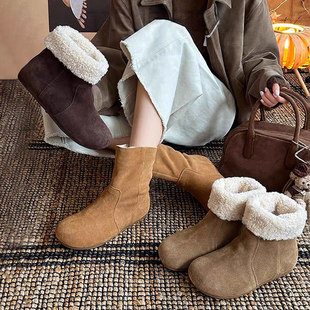 6cm内增高真皮两穿保暖雪地靴女2025秋冬新款 加绒短靴 毛毛勃肯鞋