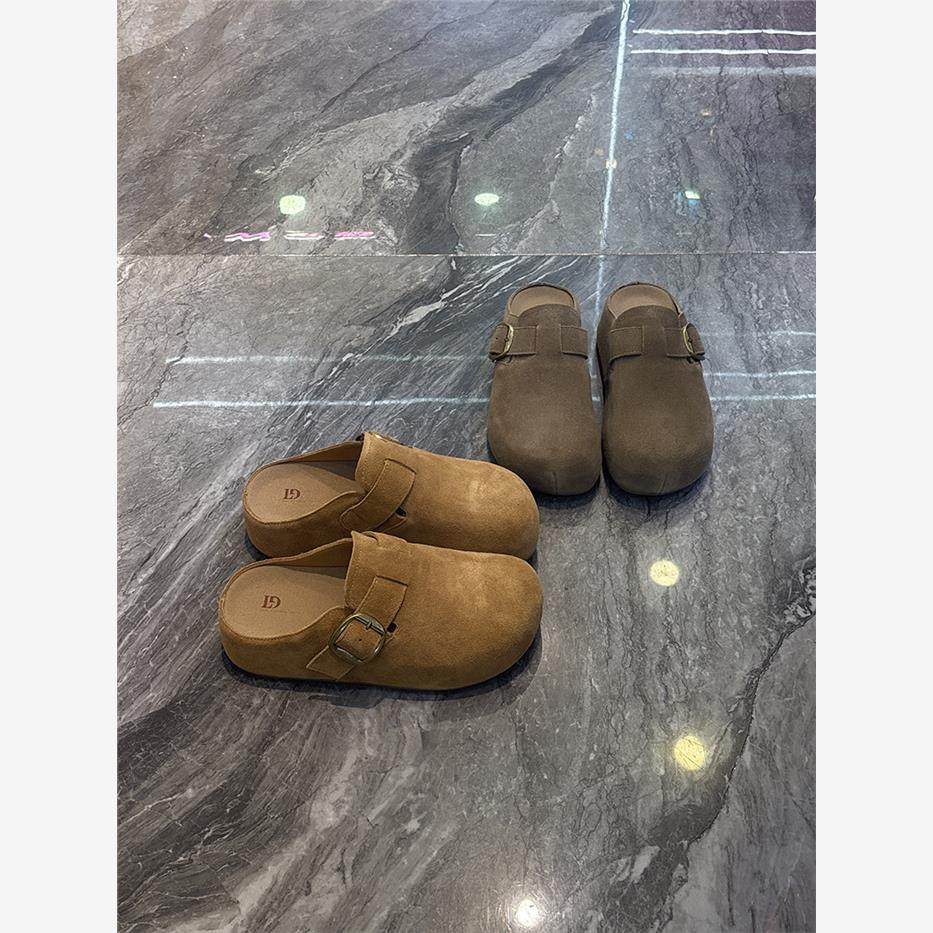 懒人推荐~真皮厚底包头半拖女2025秋小个子增高覆古皮带扣勃肯鞋