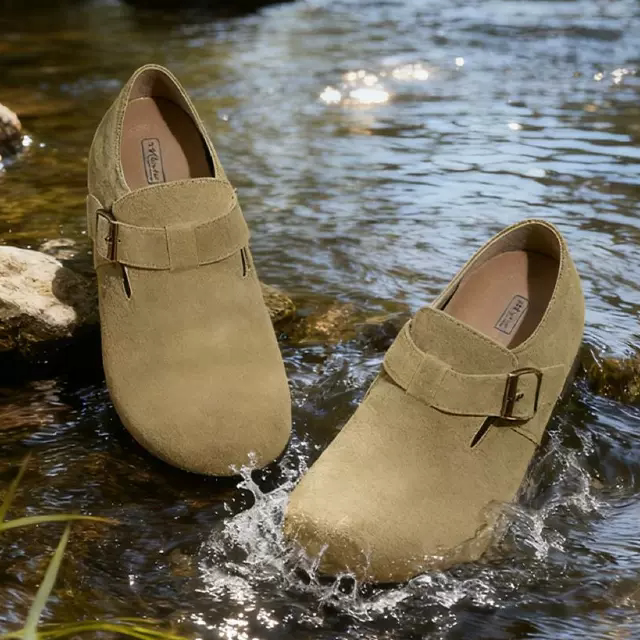 真皮防水勃肯全包鞋女厚底内增高秋季美拉德单里博肯鞋软底一脚蹬