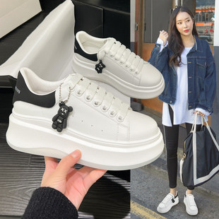增高小熊松糕休闲板鞋 真皮小白鞋 百搭女鞋 经典 女6cm厚底2026新款