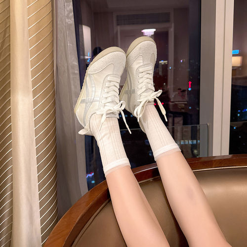 牛皮~复古内增高德训鞋女