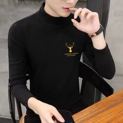 男士双面德绒保暖内衣男秋冬半高领百搭上衣韩版打底衫长袖t恤