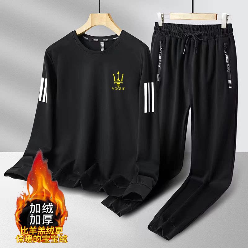 加绒运动套装男2023年秋冬潮牌帅气卫衣搭配中青年加厚休闲运动服