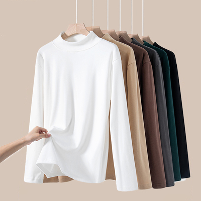 男士德绒2025秋冬季新款长袖纯色双面绒百搭ins潮半高领打底T恤衫