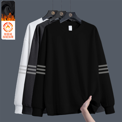 加绒卫衣男士秋冬款2025新款圆领宽松秋季无帽上衣长袖男款外套潮