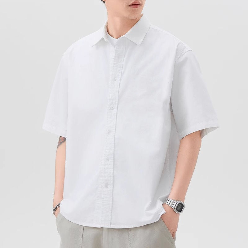 【冰丝衬衫】港风短袖衬衫男款夏季休闲纯色衬衣男生宽松薄款外套