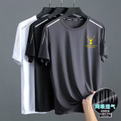 轻奢大码 夏季 透气半袖 薄款 运动男 冰丝t恤男圆领速干衣短袖