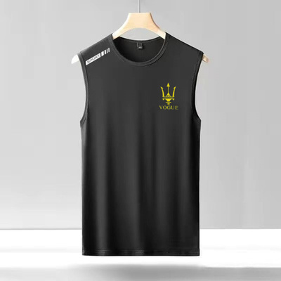 冰丝背心男潮薄款透气速干运动休闲宽坎肩外穿男士圆领无袖t恤夏