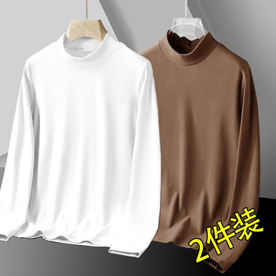 秋冬季纯色双面绒磨毛半高领长袖男士保暖内搭秋衣加厚打底衫男士