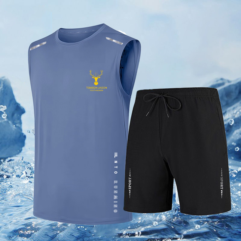 男士潮流无袖坎肩背心男套装圆领运动服夏季薄款短裤一套休闲搭配