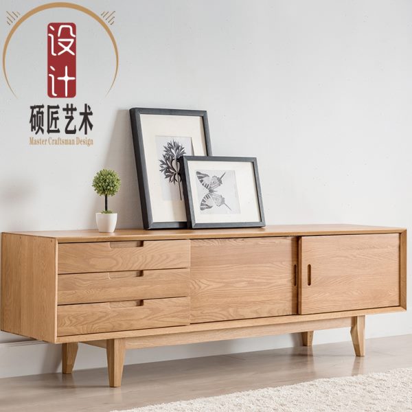 北欧纯实木电视柜日式简约现代小户型1.8白橡木地柜视听柜组合柜