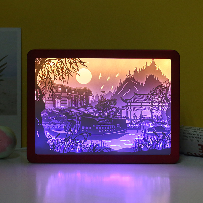 光影纸雕灯创意纸刻叠影夜灯南湖红船文创纪念品摆件来图定制logo