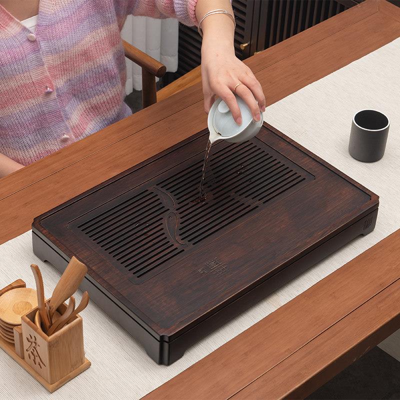 祥福龙马现代简约高端竹制家用储水干泡台茶台托盘茶海茶几茶盘