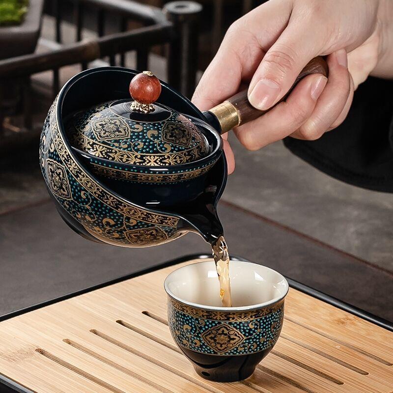 逍遥泡茶壶360度旋转旅行茶具套组家用车载功夫茶杯可携式自动器