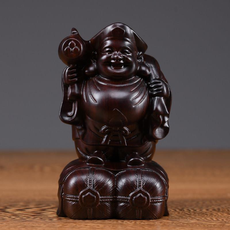 黑檀木雕大黑天财神唐密财神爷摆件家用电视柜装饰工艺礼品摆饰佛