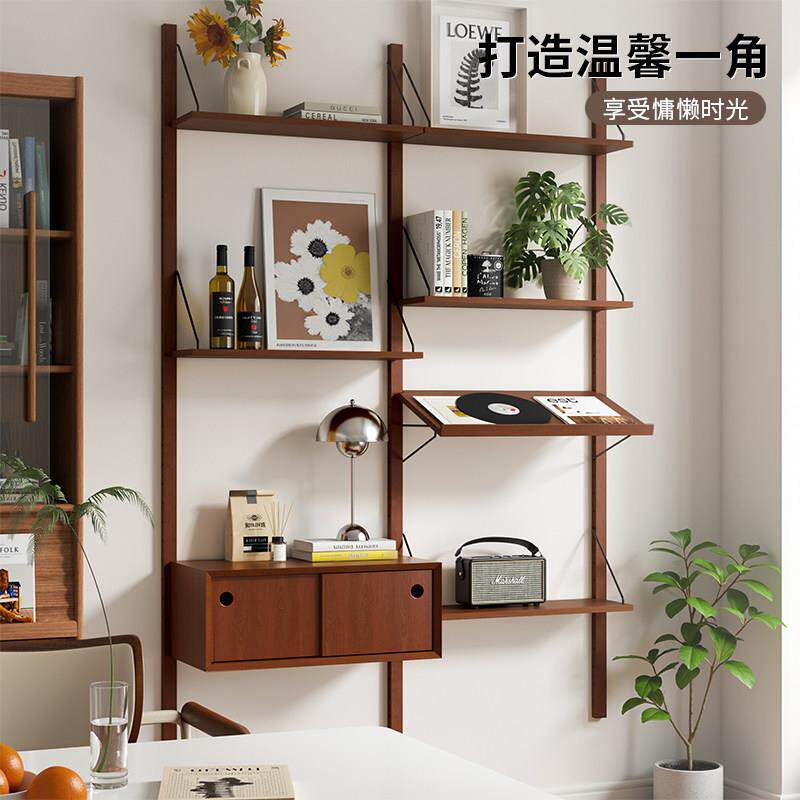 生活志复古壁挂书架一字隔板墙上置物架家用可调节实木收纳层架展