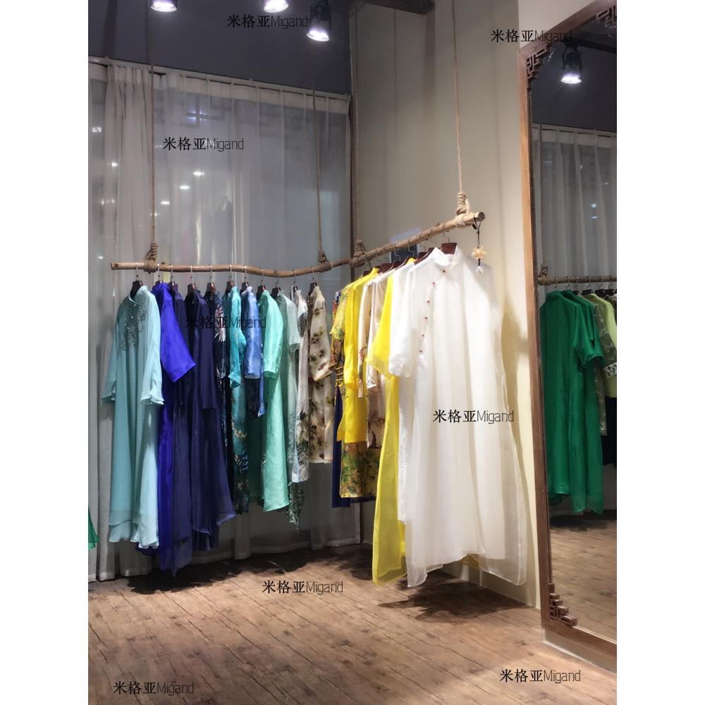 实木复古服装店升降衣架上墙服装架悬挂架正挂吊架调节衣挂展示架