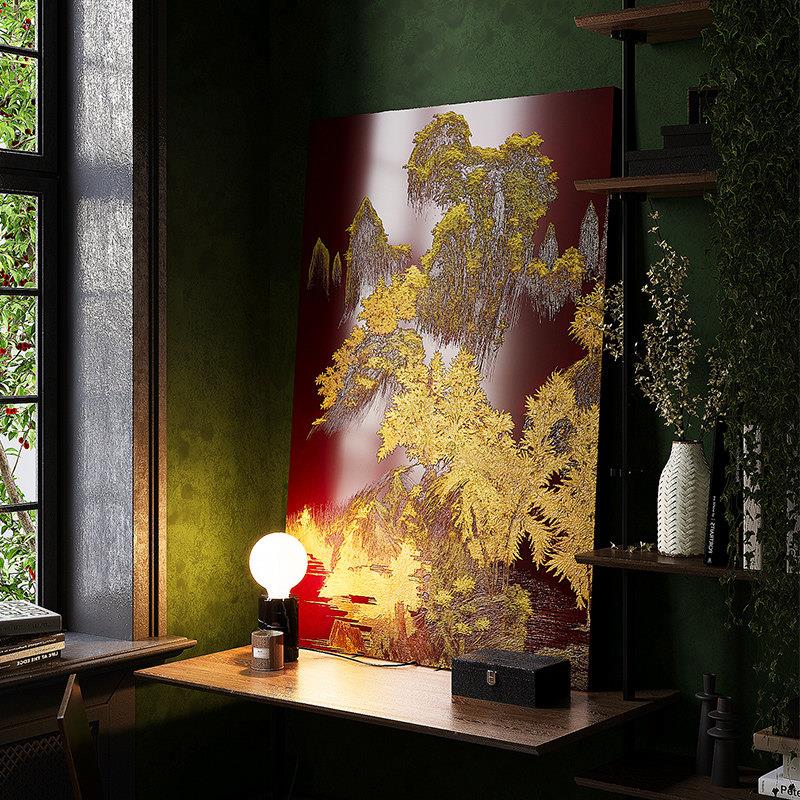 中式客厅浮雕肌理装饰画餐厅轻奢高级感立体挂画竖版背景大漆壁画