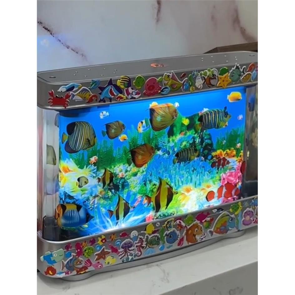 电子鱼缸海洋生物彷真鱼缸造景灯迷你水族馆小夜灯装饰灯桌面摆件