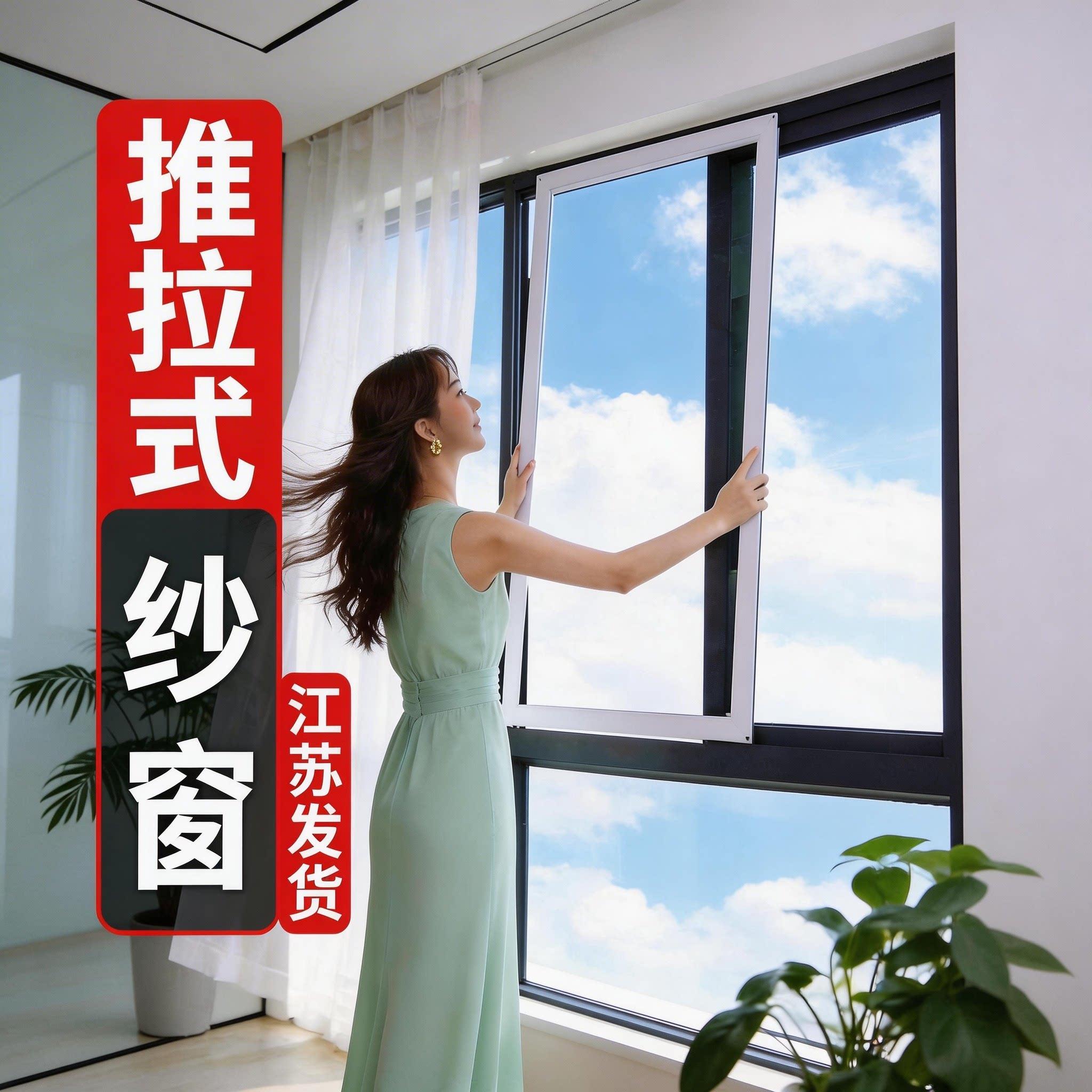 定制推拉式纱窗防自装蚊鼠防猫抓不锈钢铝合金塑钢窗纱门平移沙门