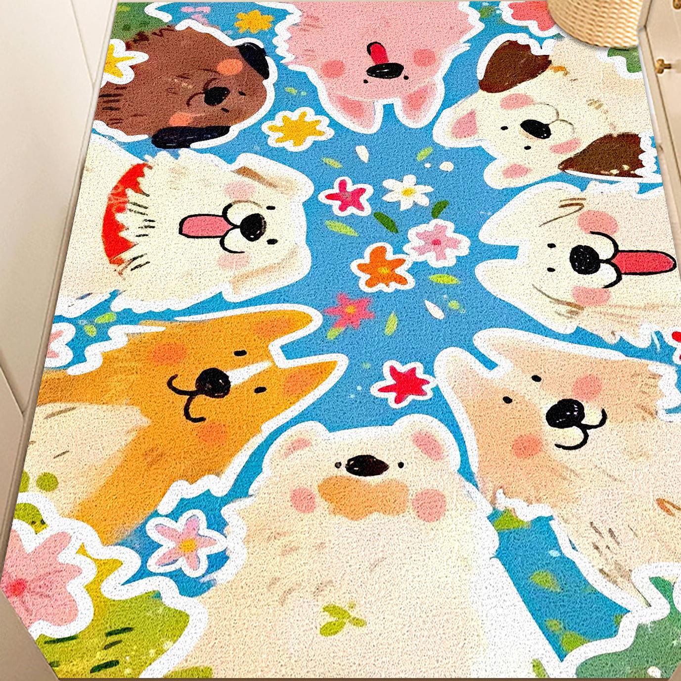 竖版小狗小猫进门垫入户门丝圈地垫室内线圈大门口脚垫可裁剪地毯图片